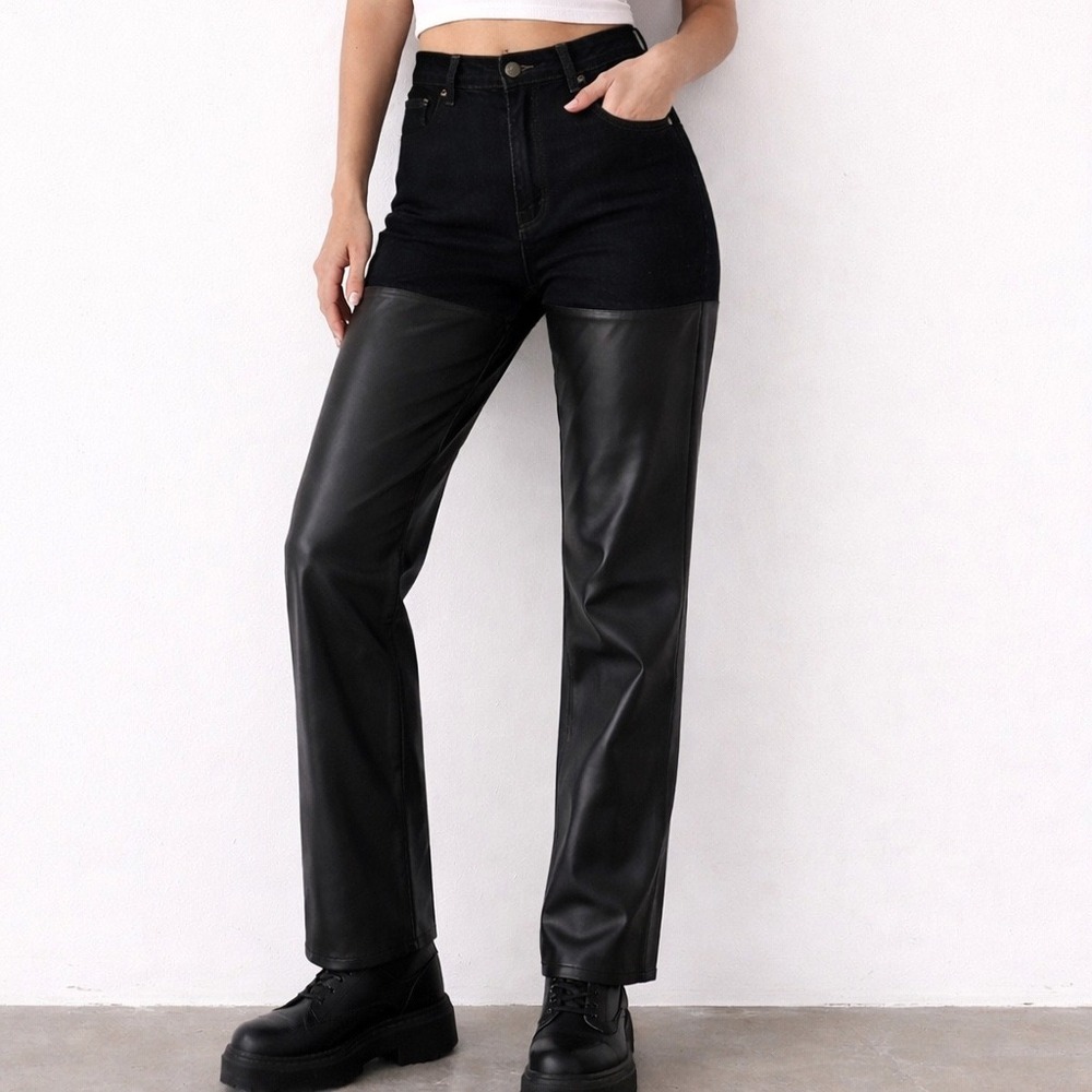 Abercrombie 90s Straight Ultra High Rise Jeans 27 Long Faux Leather Panel